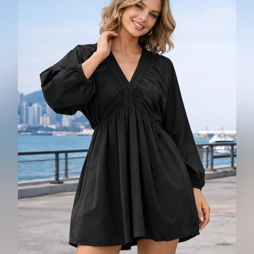 Women's Sexy Long Sleeve V Neck Tunic Casual Dress.